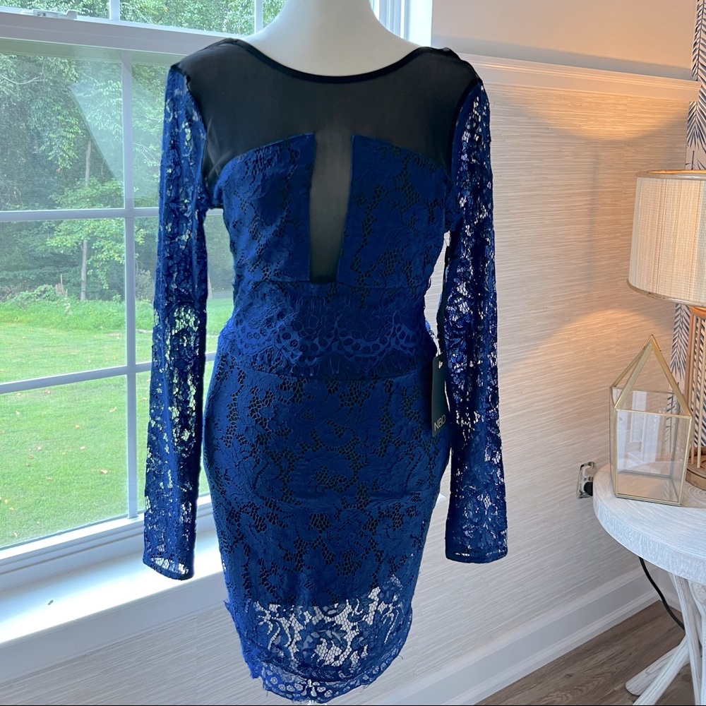 NBD Navy Lace Mini Dress.
